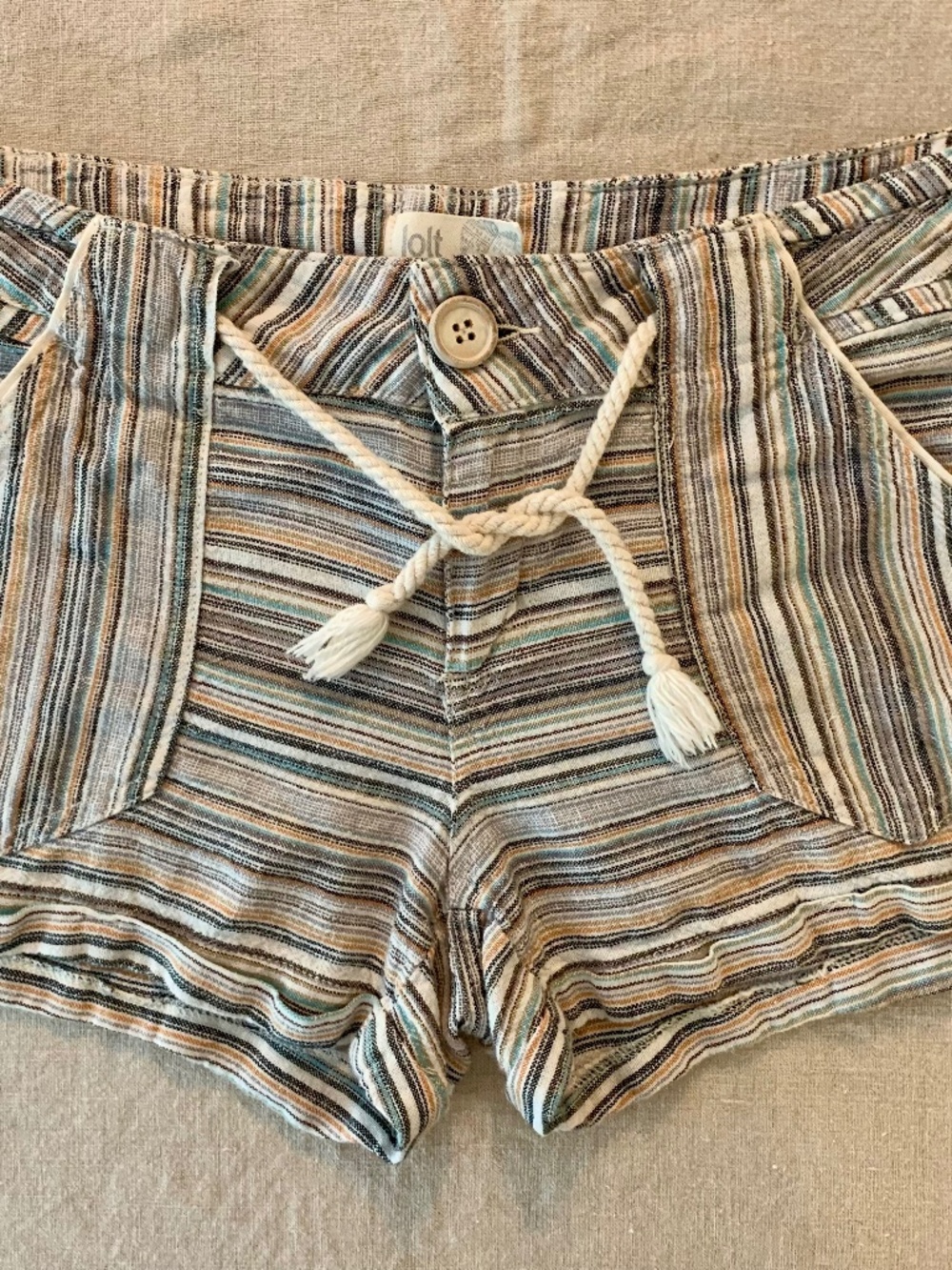 Jolt Linen Blend Striped Shorts Size 7 Coastal Drawstring Summer